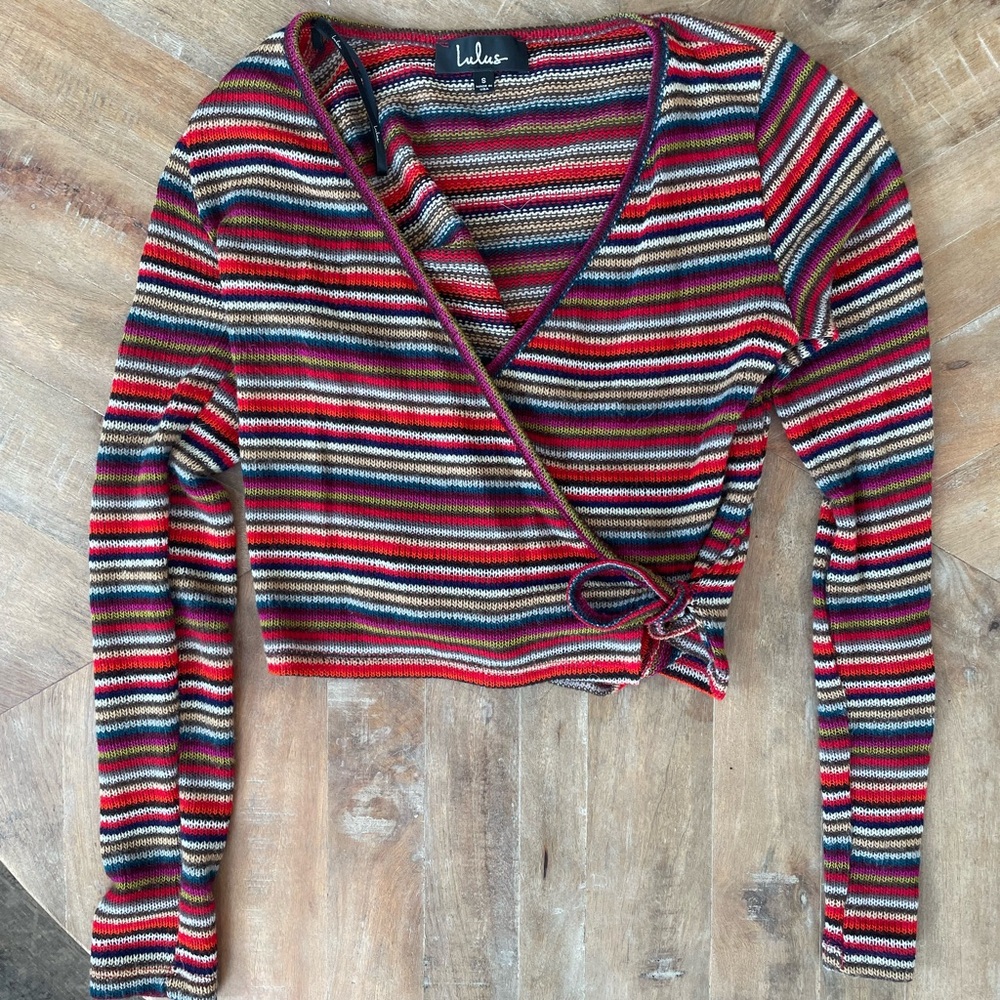 Lulus Striped wrap cropped sweater